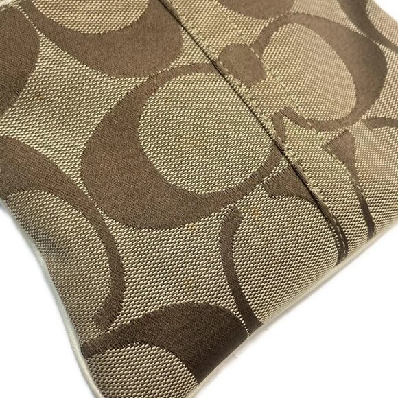 COACH Signature Stripe Solid Swing Pack 41207 Khaki Cream Jacquard Leather - Picture 5 of 9